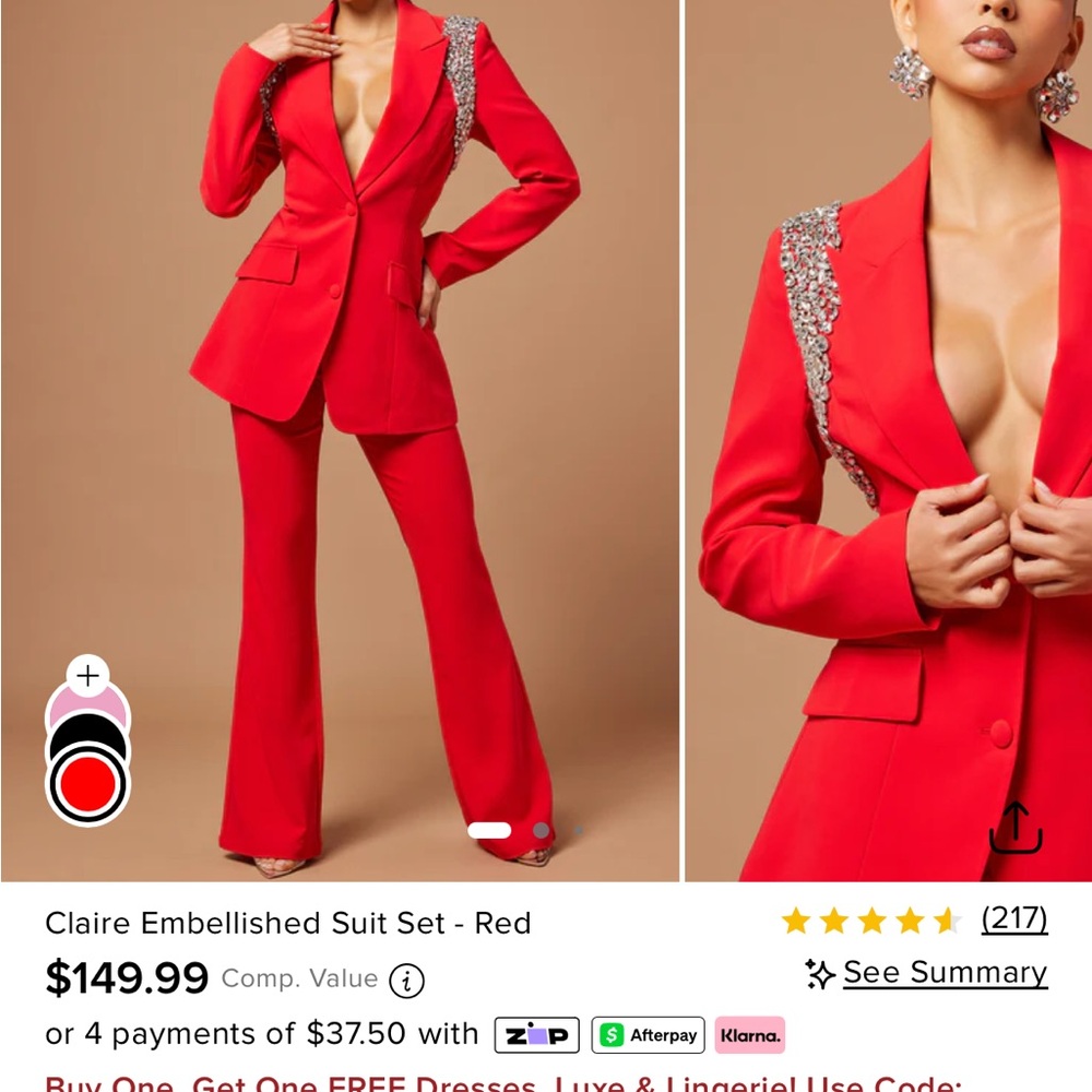 Fashion Nova Red Embellished Suit Set - JACKET ONLY XL